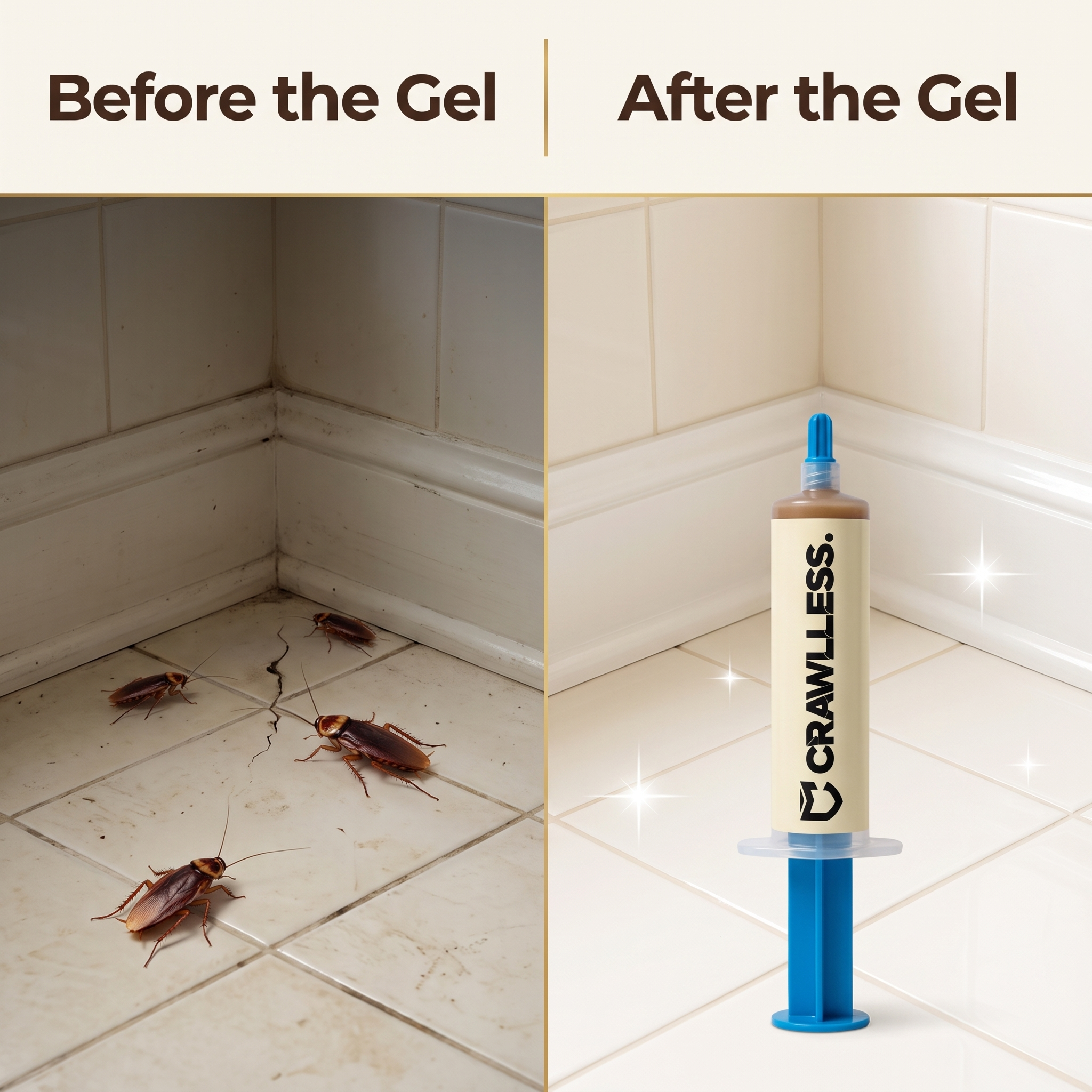 Before and after using CRAWLLESS cockroach gel